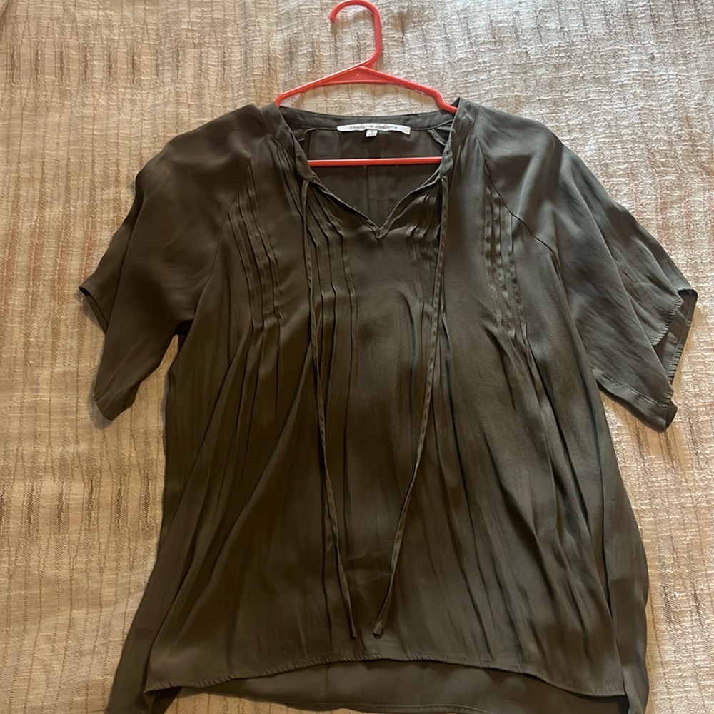 Flowy Sheer Olive Blouse - small